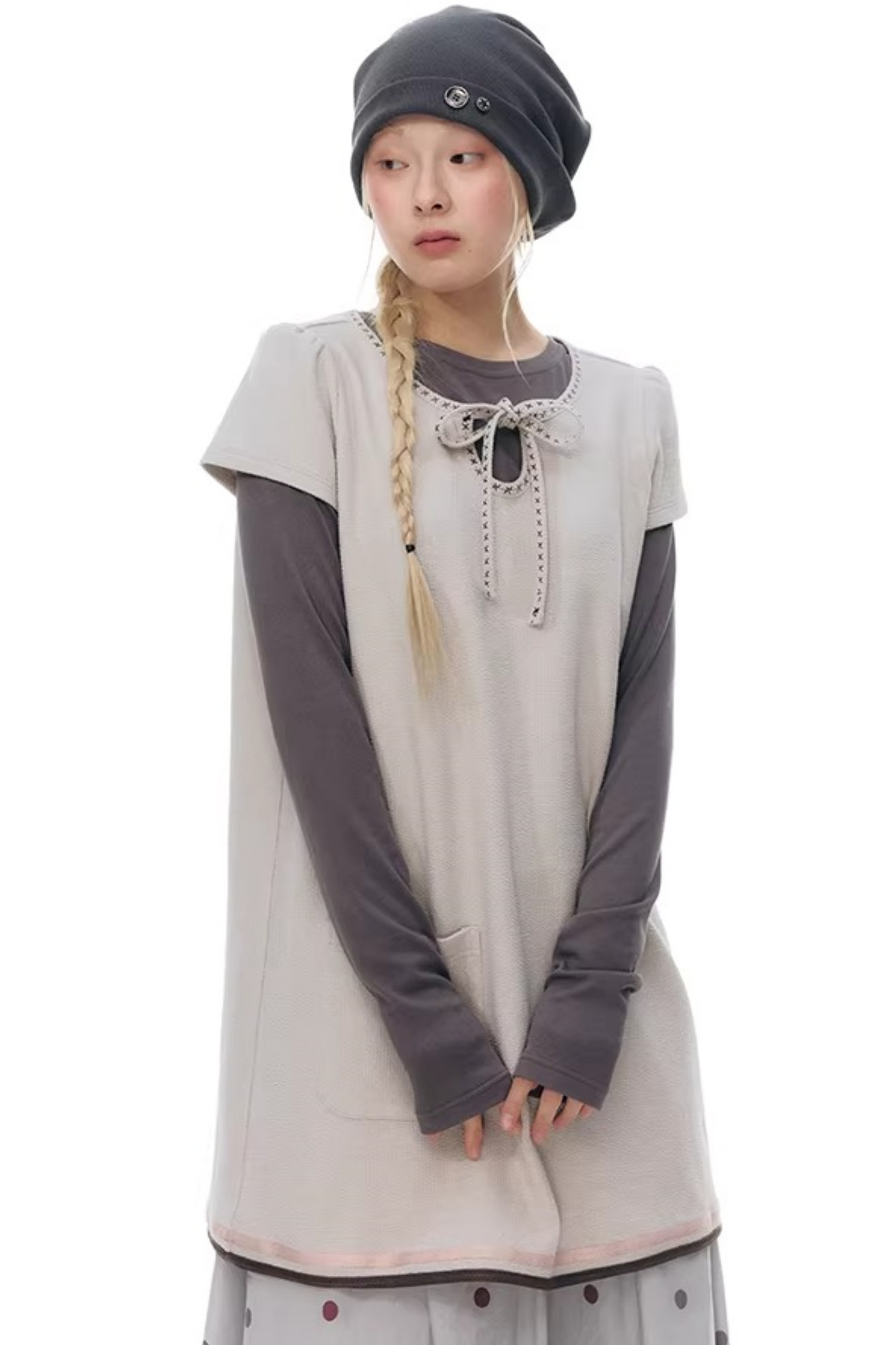 와플 니트 버튼 모자