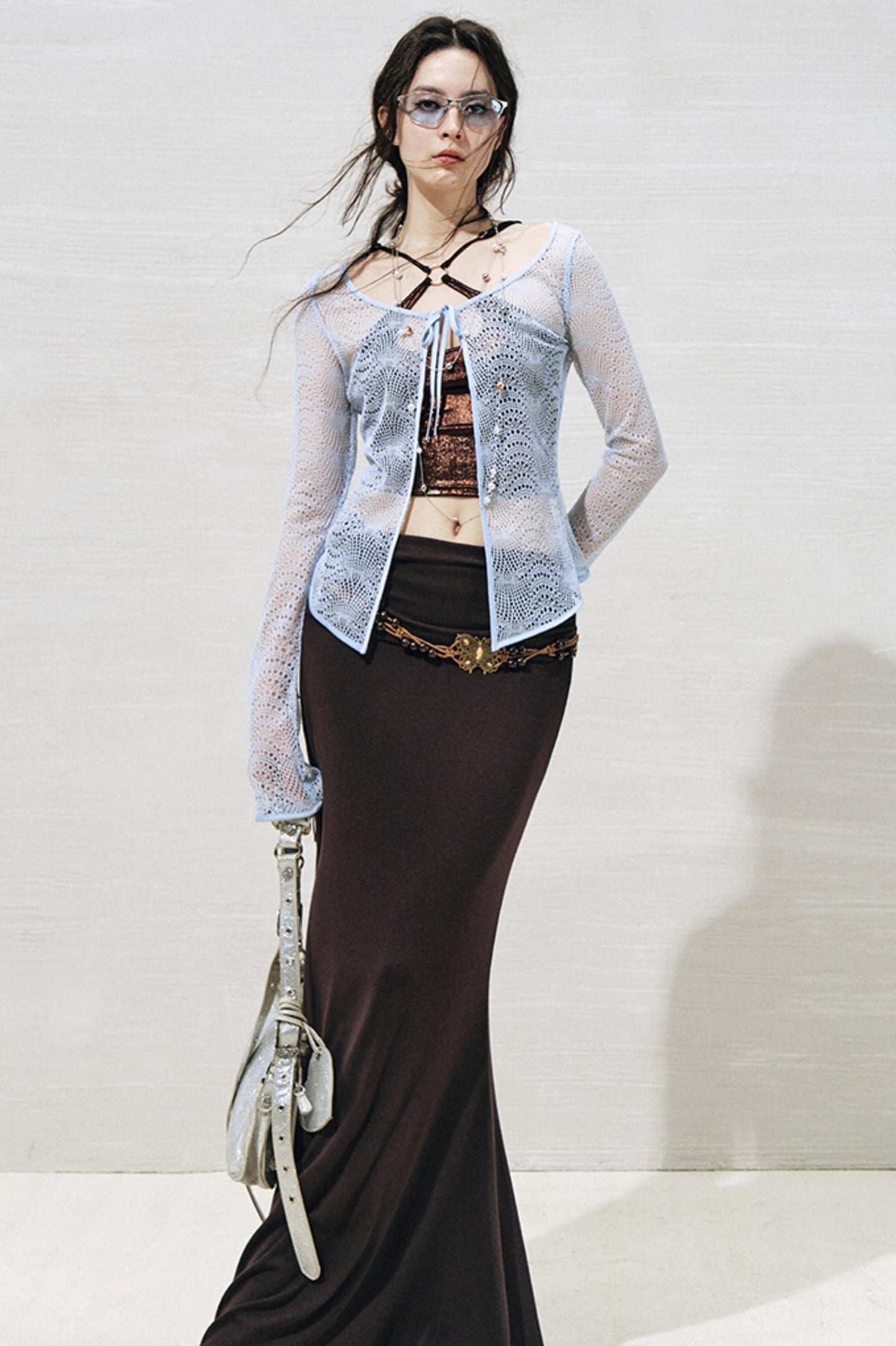 Lace Metallic Cardigan Set