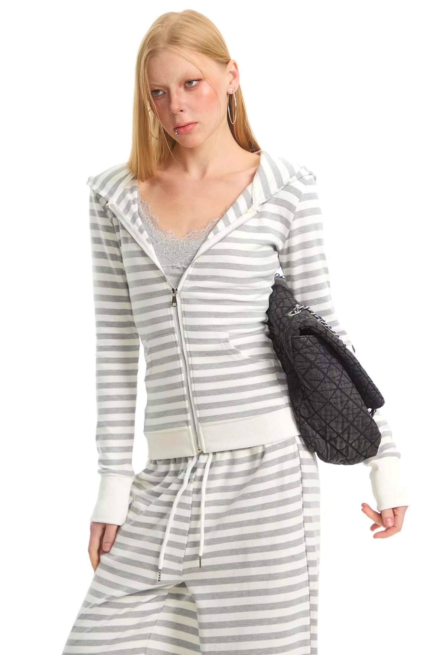 Retro Striped Hooded Top Set-Up