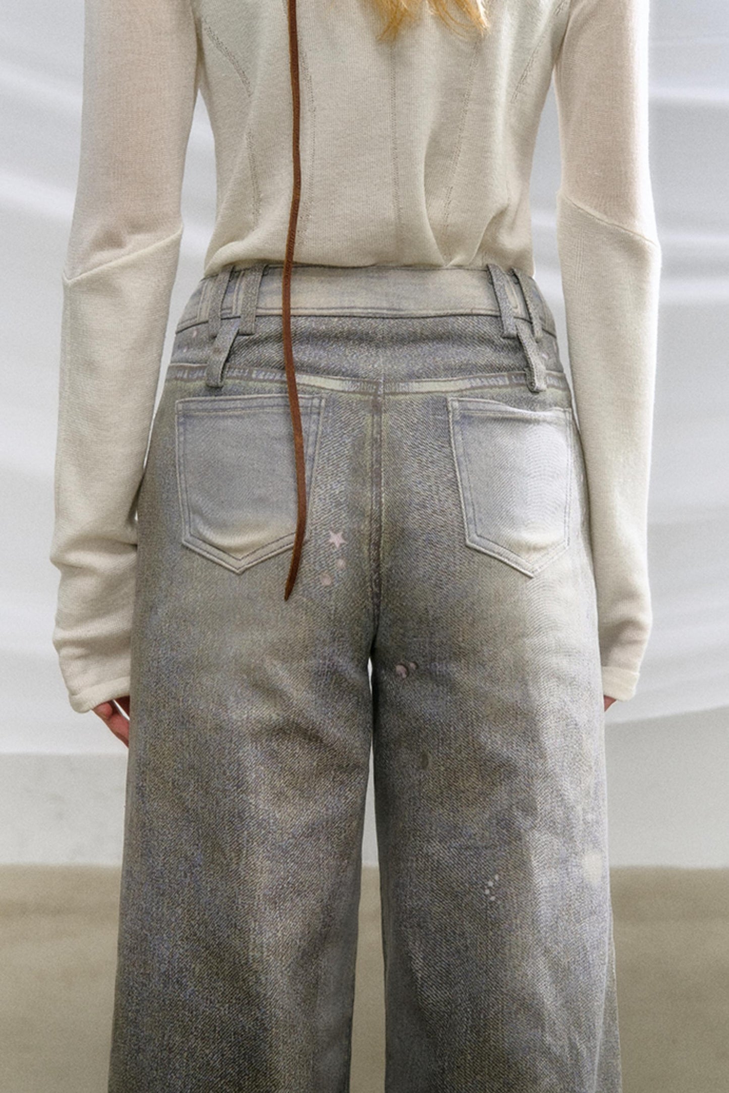 Ripped Faux-Denim Flared Pants