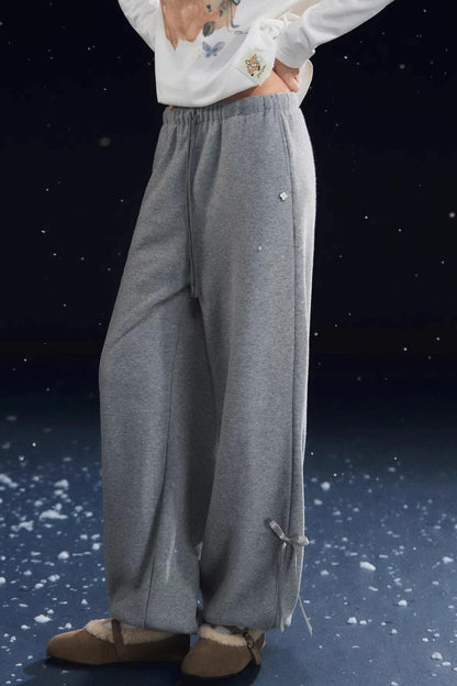 Velvet-Feel Cuffed Lantern Casual Pants