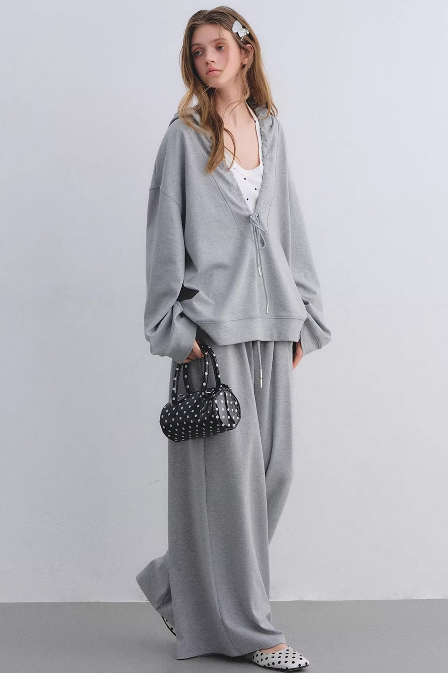 Polka Dot Hooded Vest Sweatshirt Set-Up