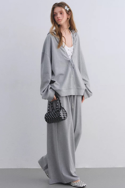 Polka Dot Hooded Vest Sweatshirt Set-Up