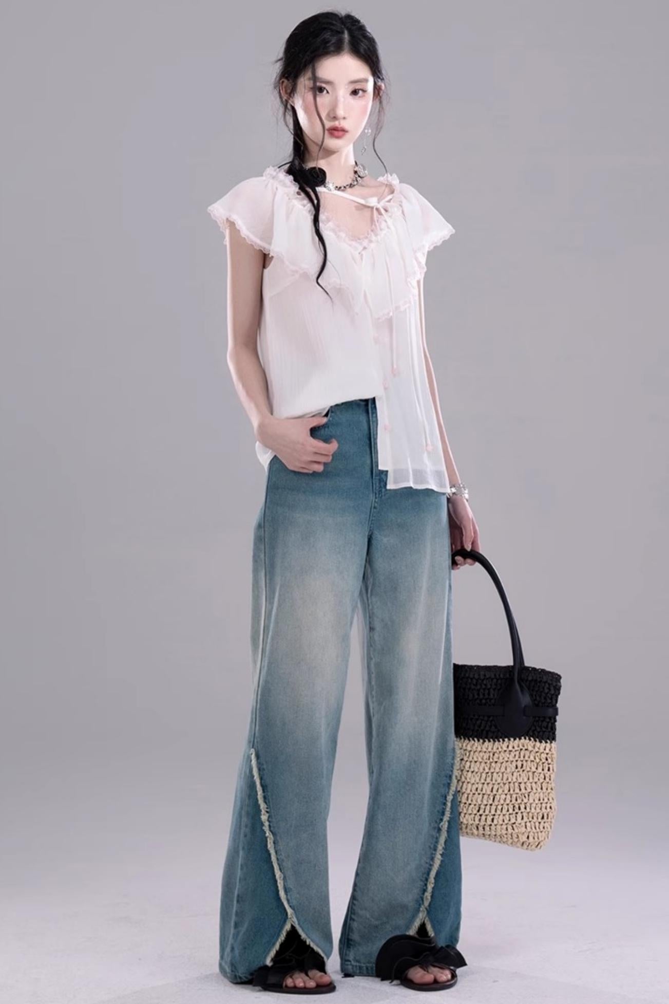 Sea Lace V-Neck Chiffon Top