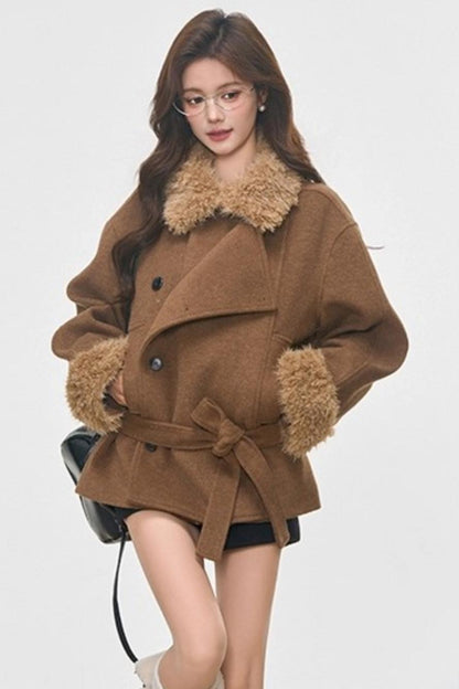 Fur Collar Thickened Woolen Coat Set-Up