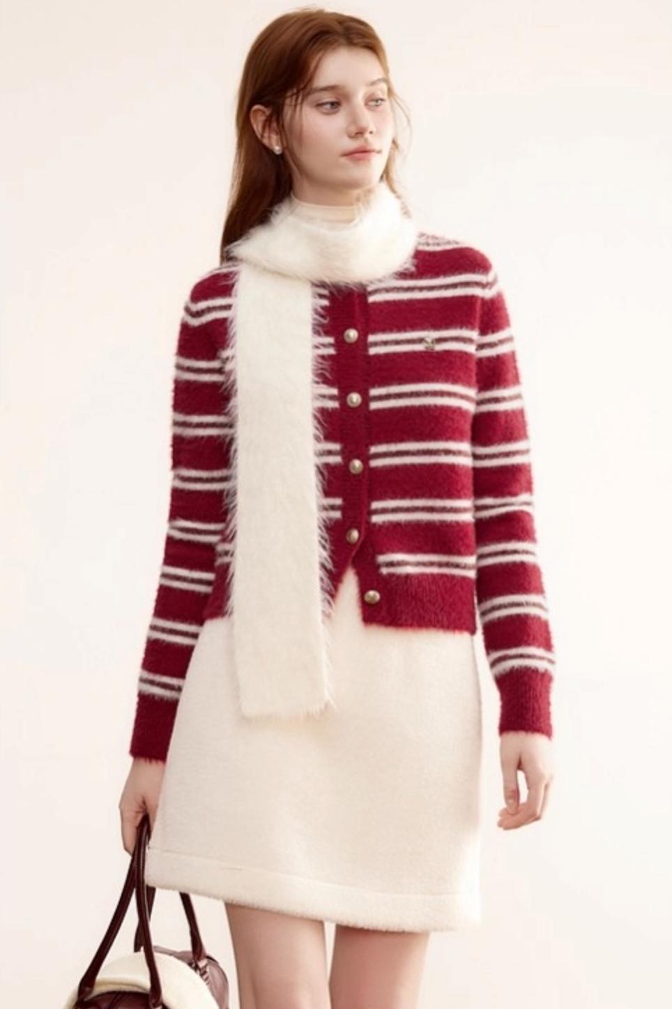 Christmas Red Striped Knitted Cardigan