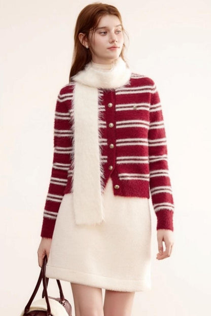 Christmas Red Striped Knitted Cardigan