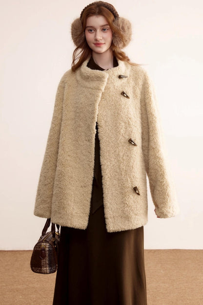 Stand-Up Collar Faux Shearling Coat
