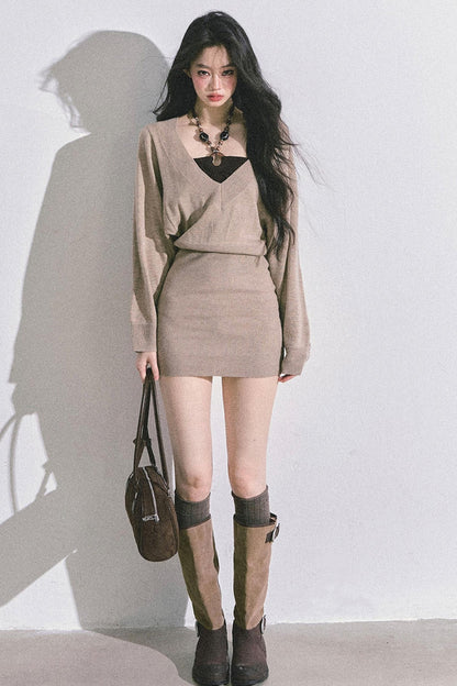 Gold Wisdom French Knitted Dress Set-Up