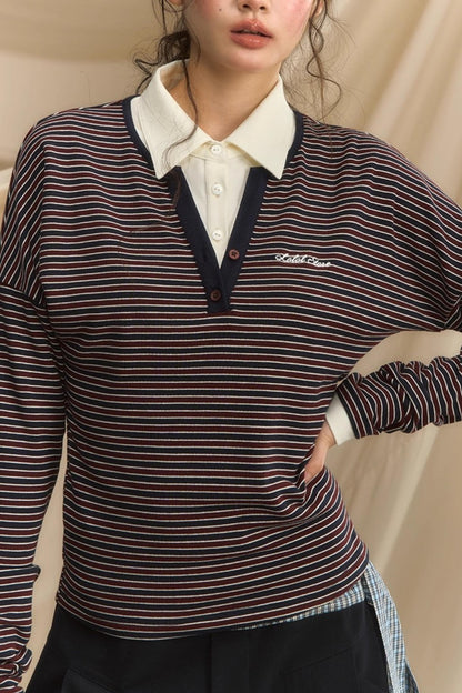 High-Intelligence Striped Long-Sleeved T-Shirt