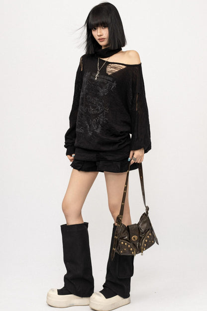 Slanted Black Sweater Top