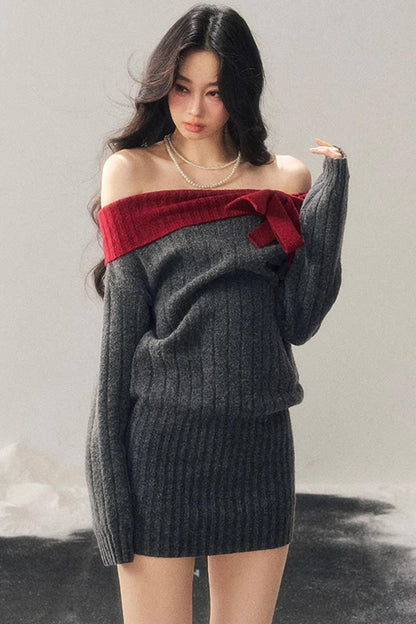 Off-Shoulder American Sweater Dress