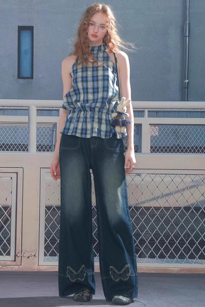 Blue Plaid Halterneck Vest