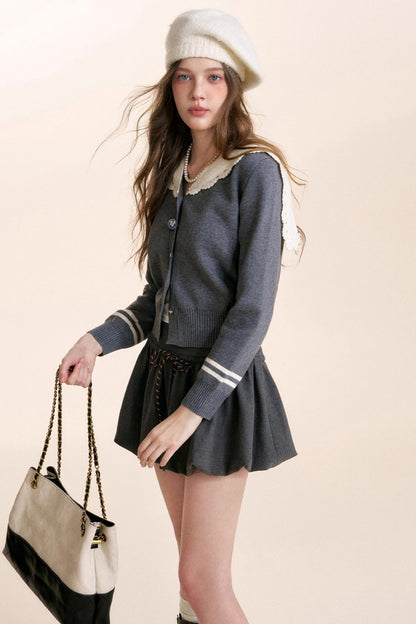 Navycore Crochet Lace-Up Cardigan