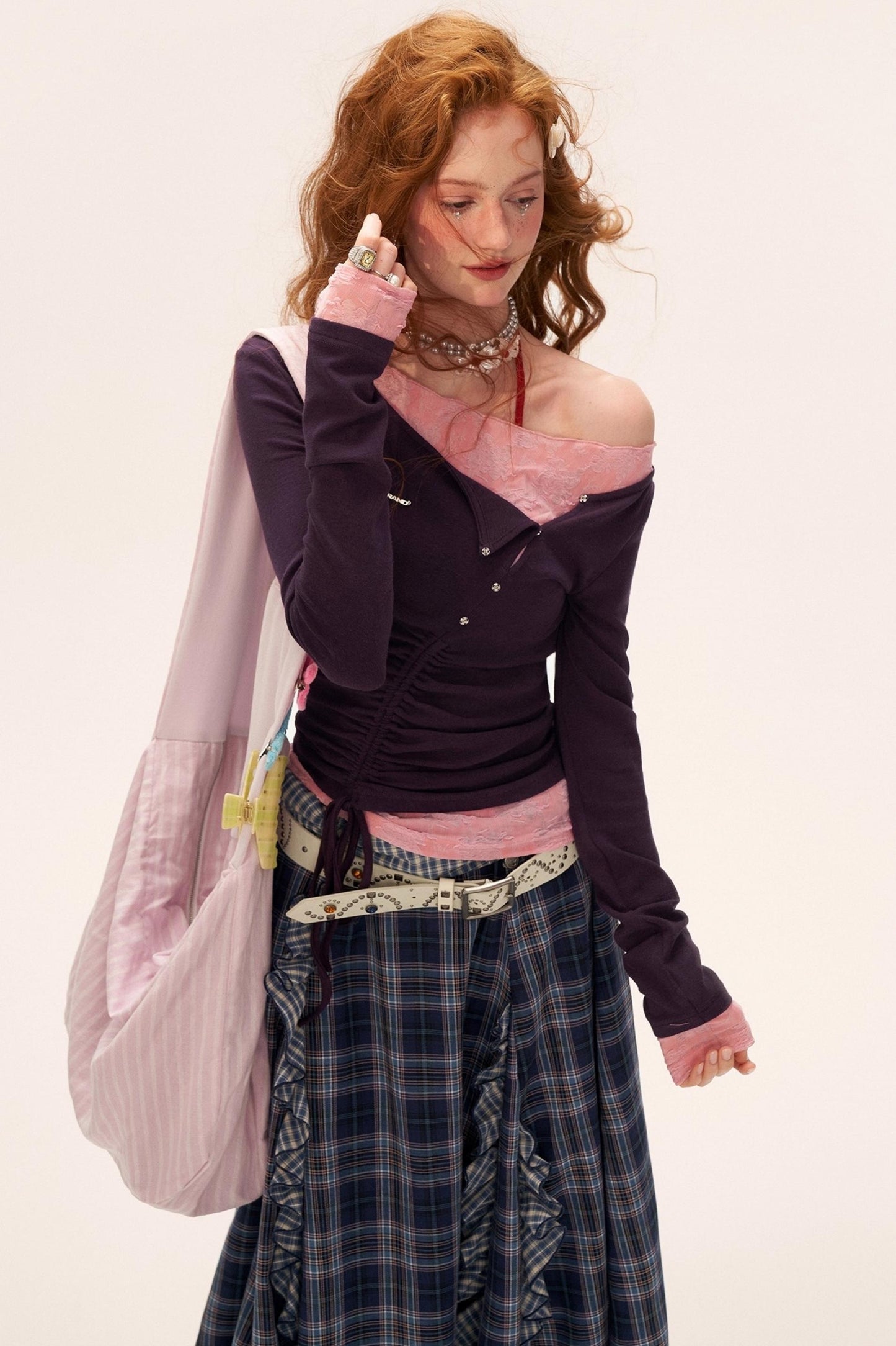 Slim Lace Sleeve T-Shirt