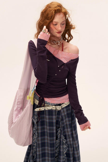 Slim Lace Sleeve T-Shirt