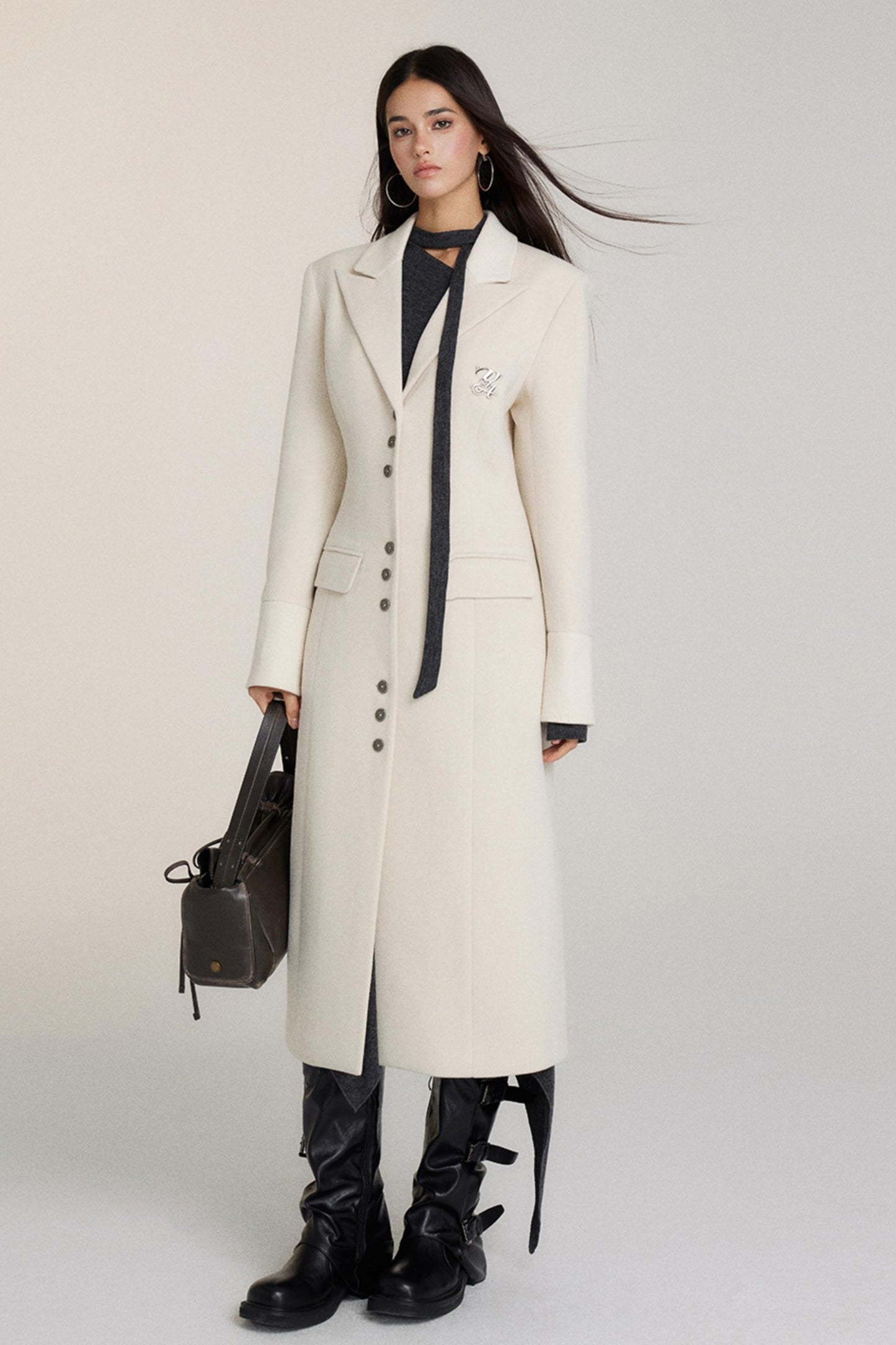 Long Suit Collar Tweed Coat