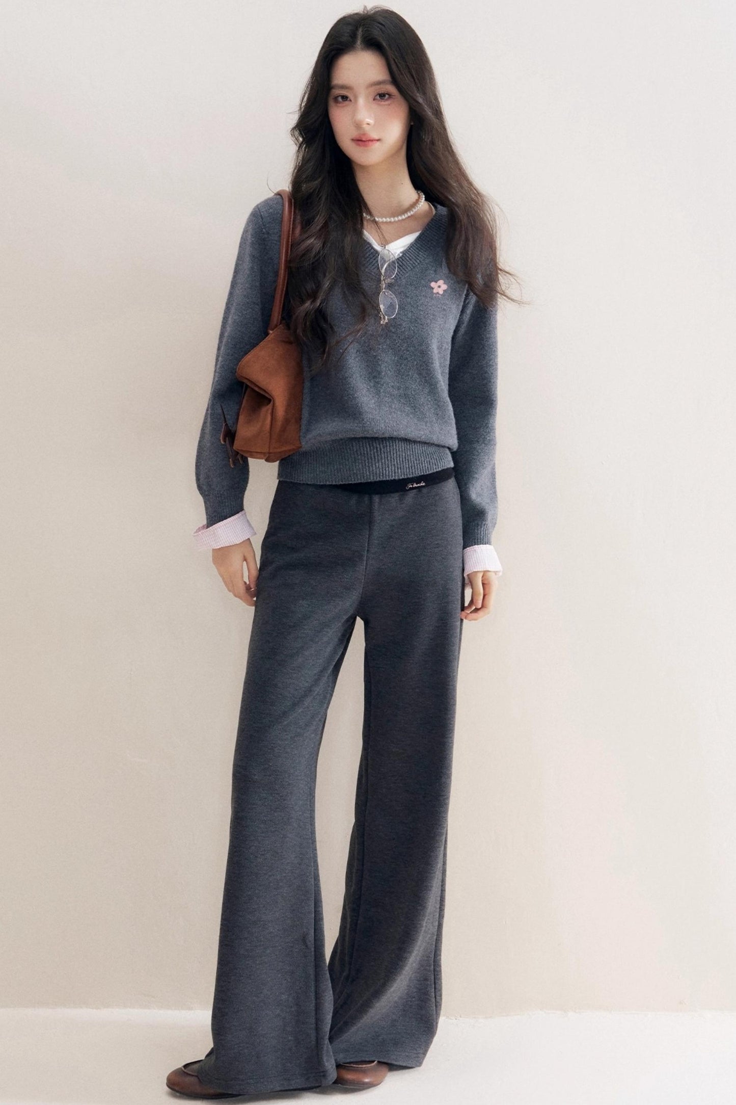 Romantic Check Wool-Blend V-Neck Sweater