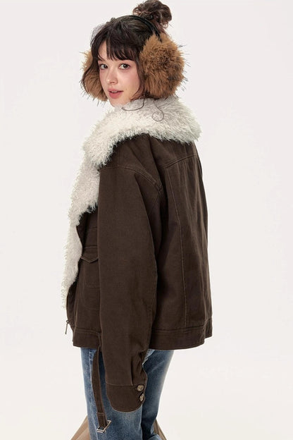 Retro Motorcycle Wind Fur Collar Jacket