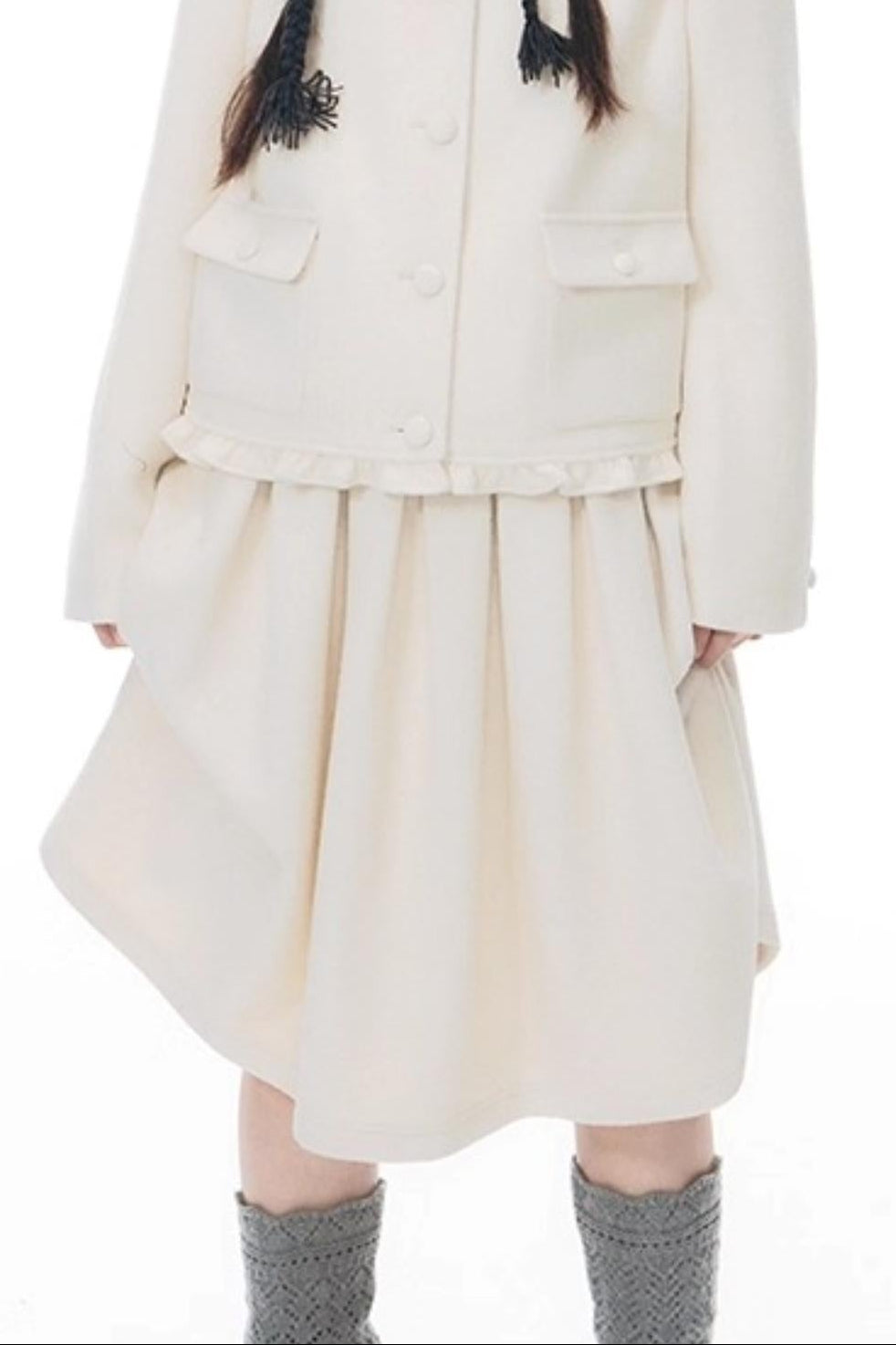 Knitted Scarf Collar Jacket Set-Up