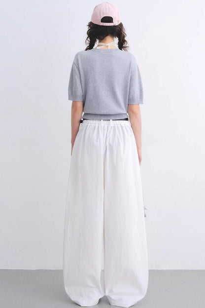 White Pleated Wide-Leg Pants Set-Up