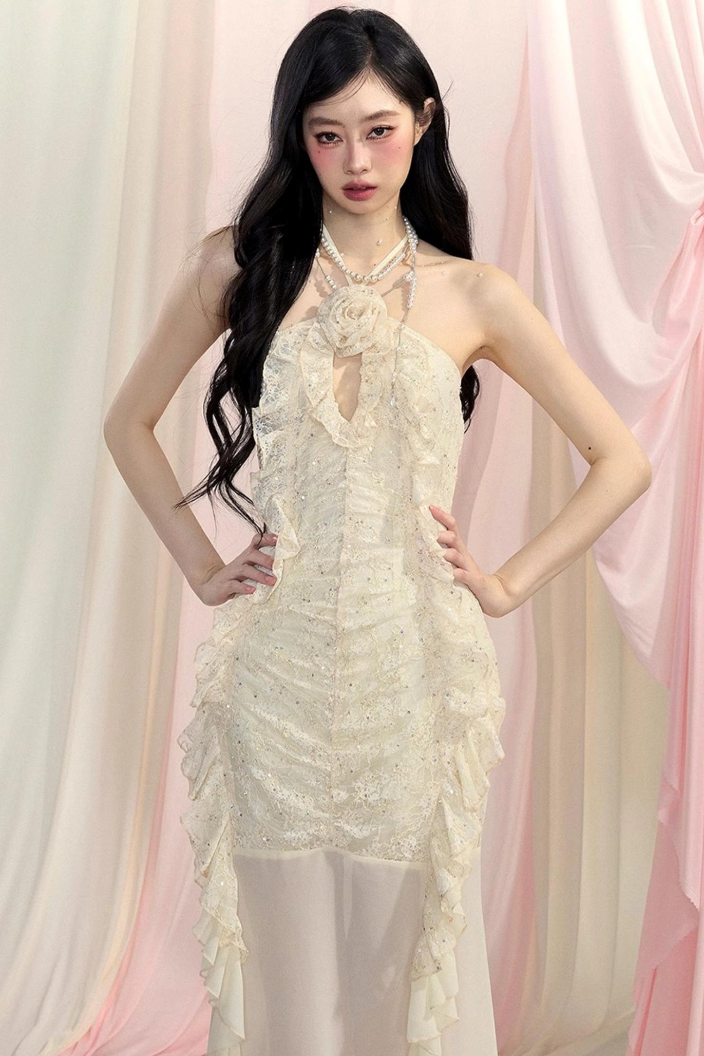 Beige Lace Summer Dress