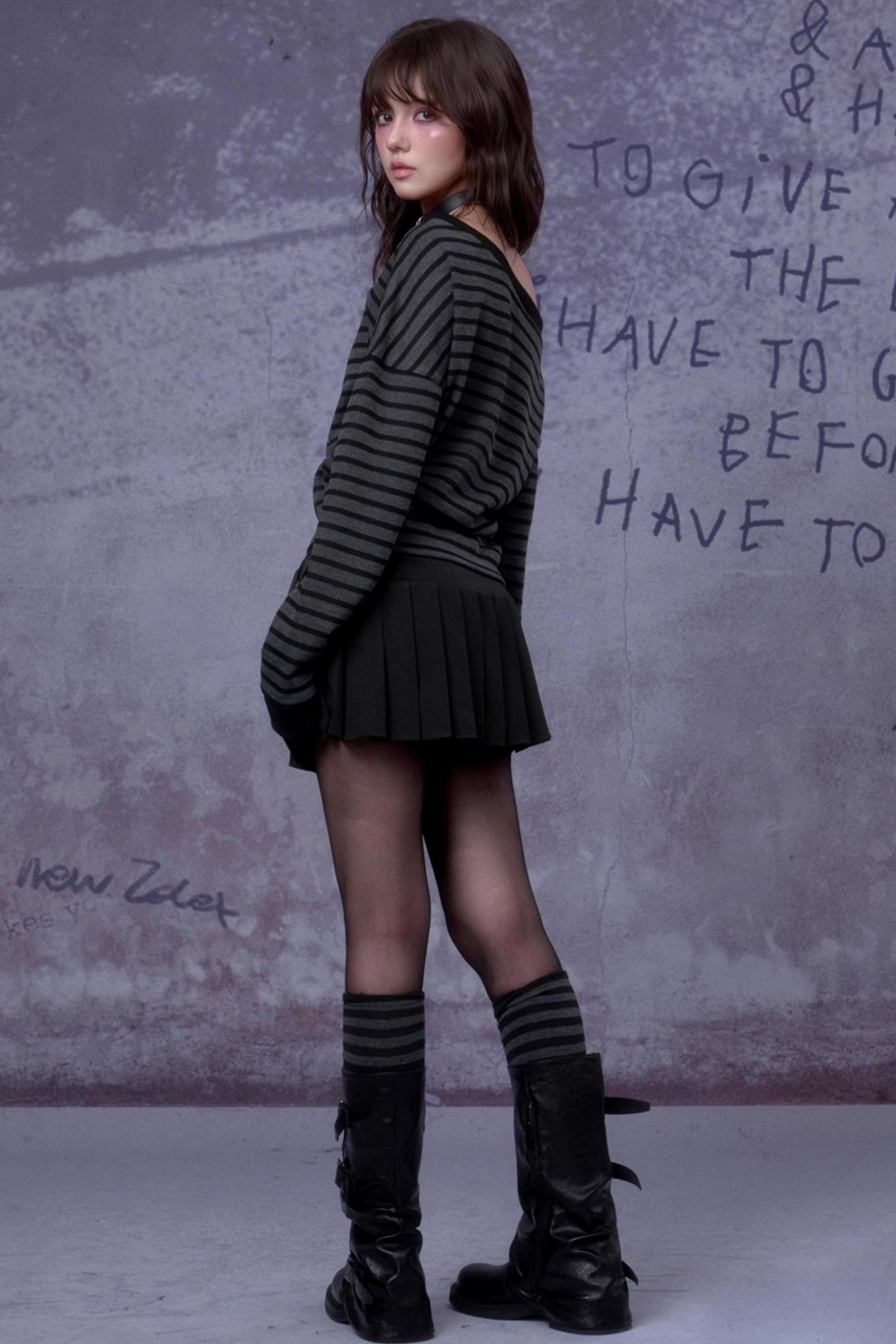 Purple Star Slanted Shoulder Sweatshirt