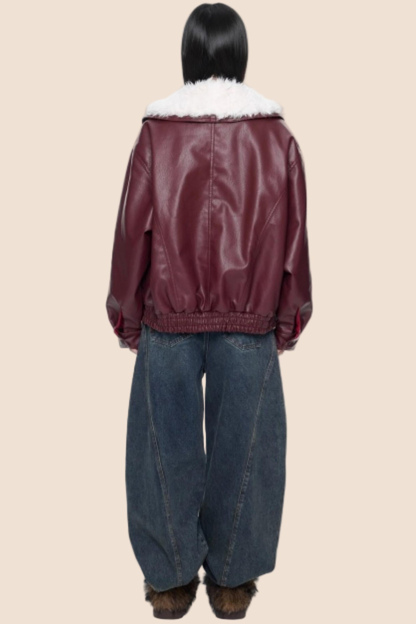 Fur Collar Leather Jacket Coat