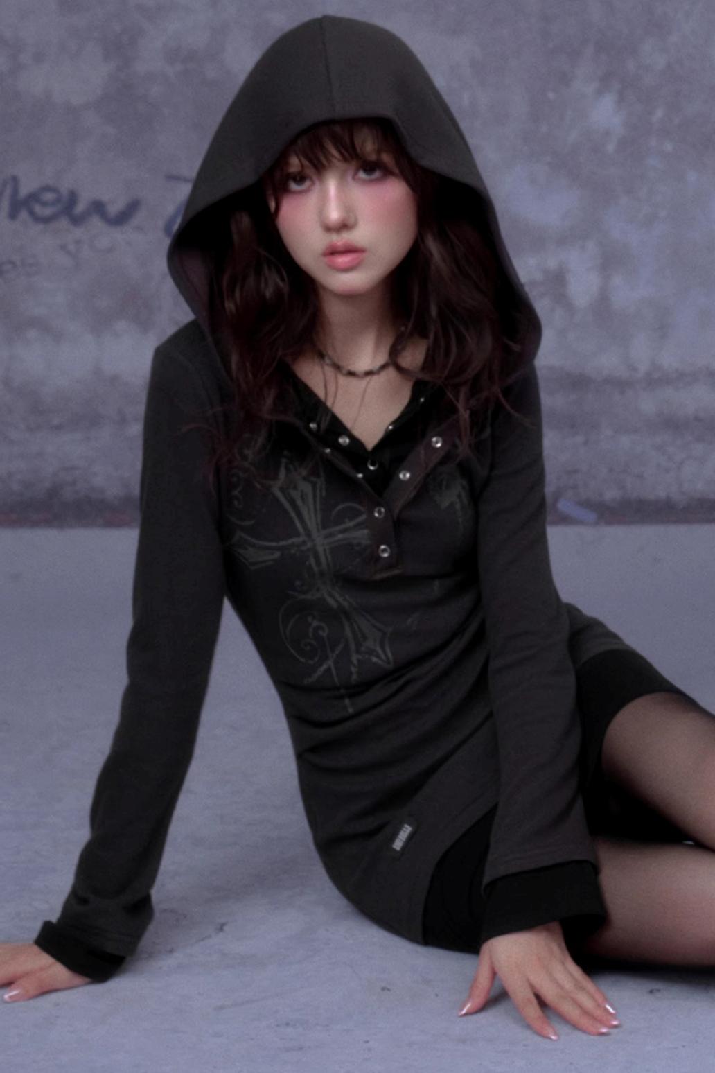 Slim Cross Hoodie Dress