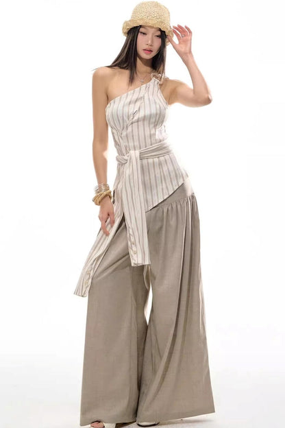 Wooden Bead Halterneck Deconstructed Vest Top