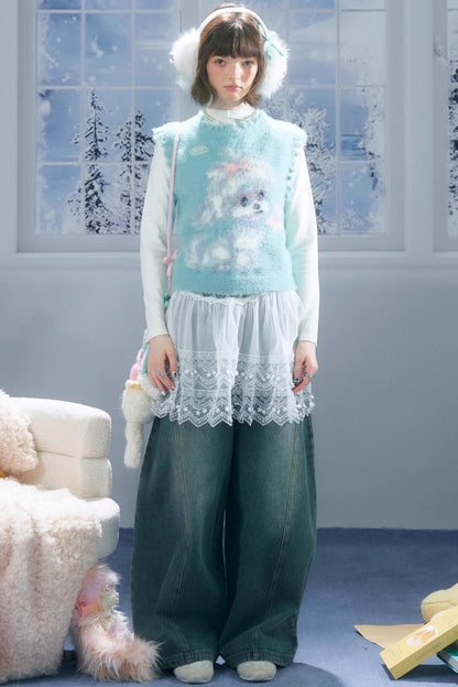 Autumn Vintage Teal Dog Knitted Sweater