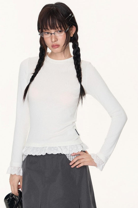 Lace Embroidery Slim Top