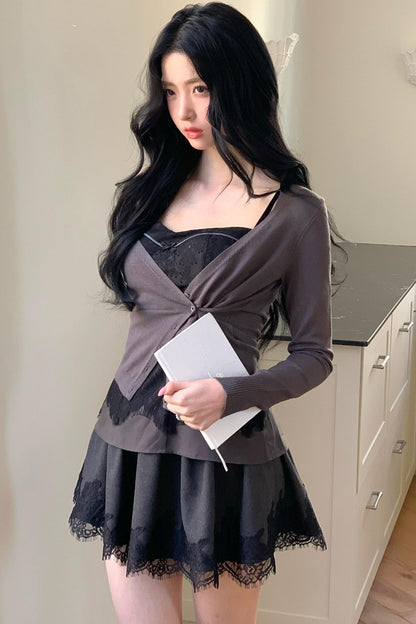 Black Swan Knitted Cardigan Set-Up