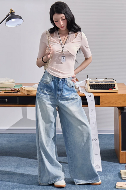 High-Waisted Drapey Denim Pants