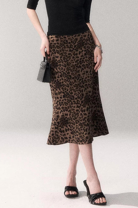 Leopard Print Satin Skirt