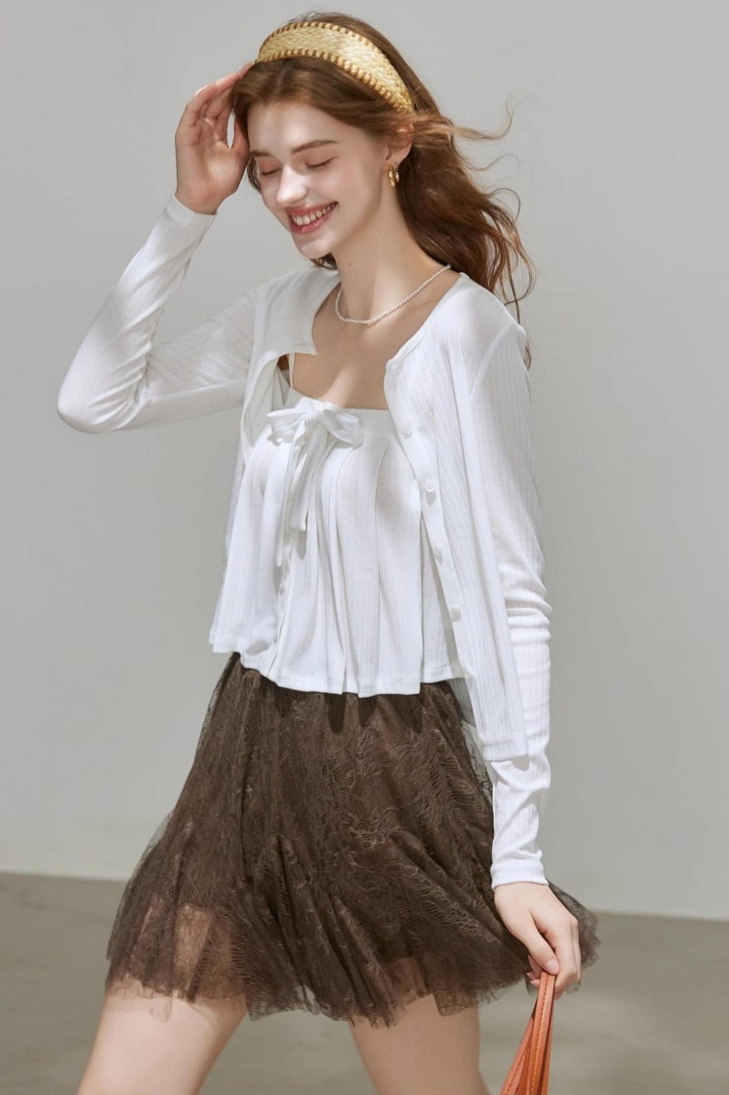 Cropped Cardigan Camisole Knit Set-Up