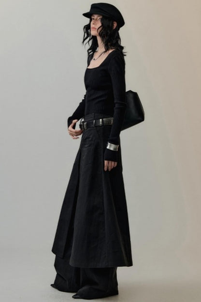 Patchwork Square Collar Knit Top