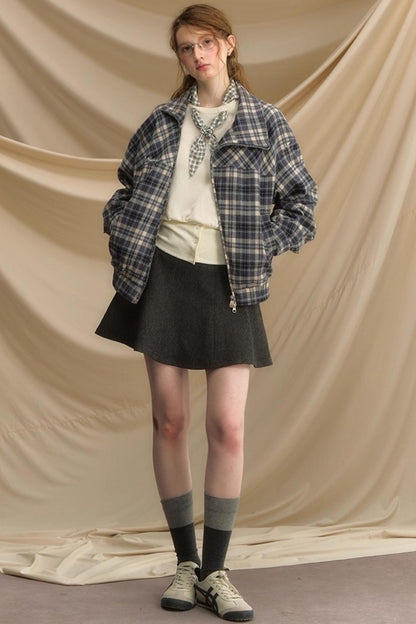 Vintage Plaid Diagonal Flight Jacket