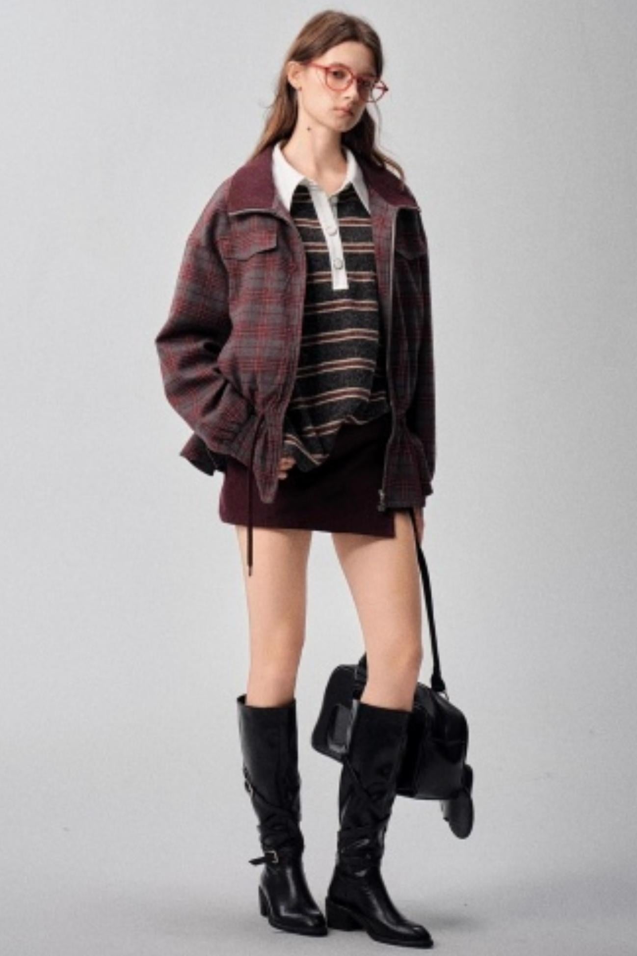 Red Plaid Autumn Waist Jacket
