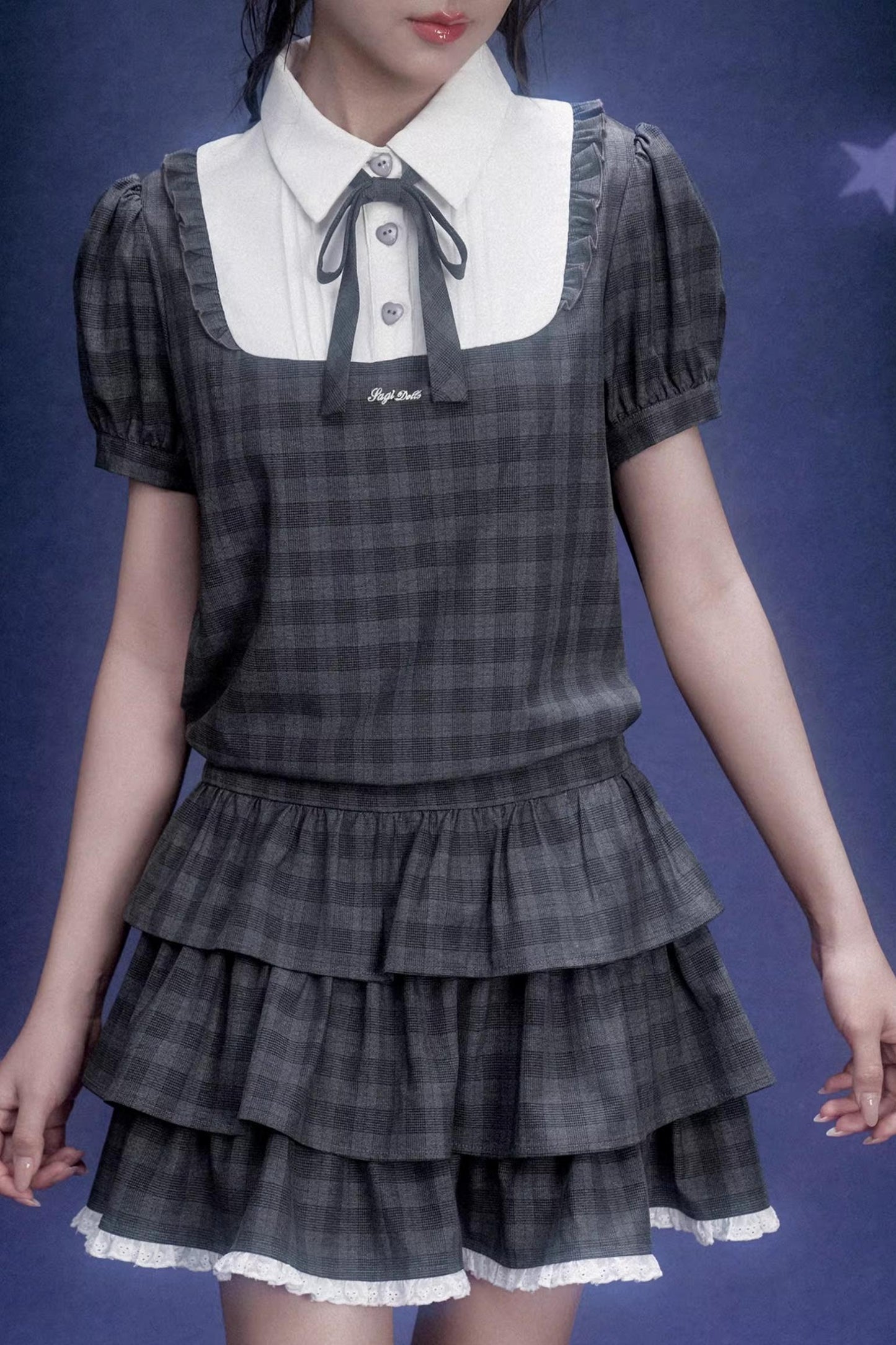 Gray Plaid Cake Dress Set