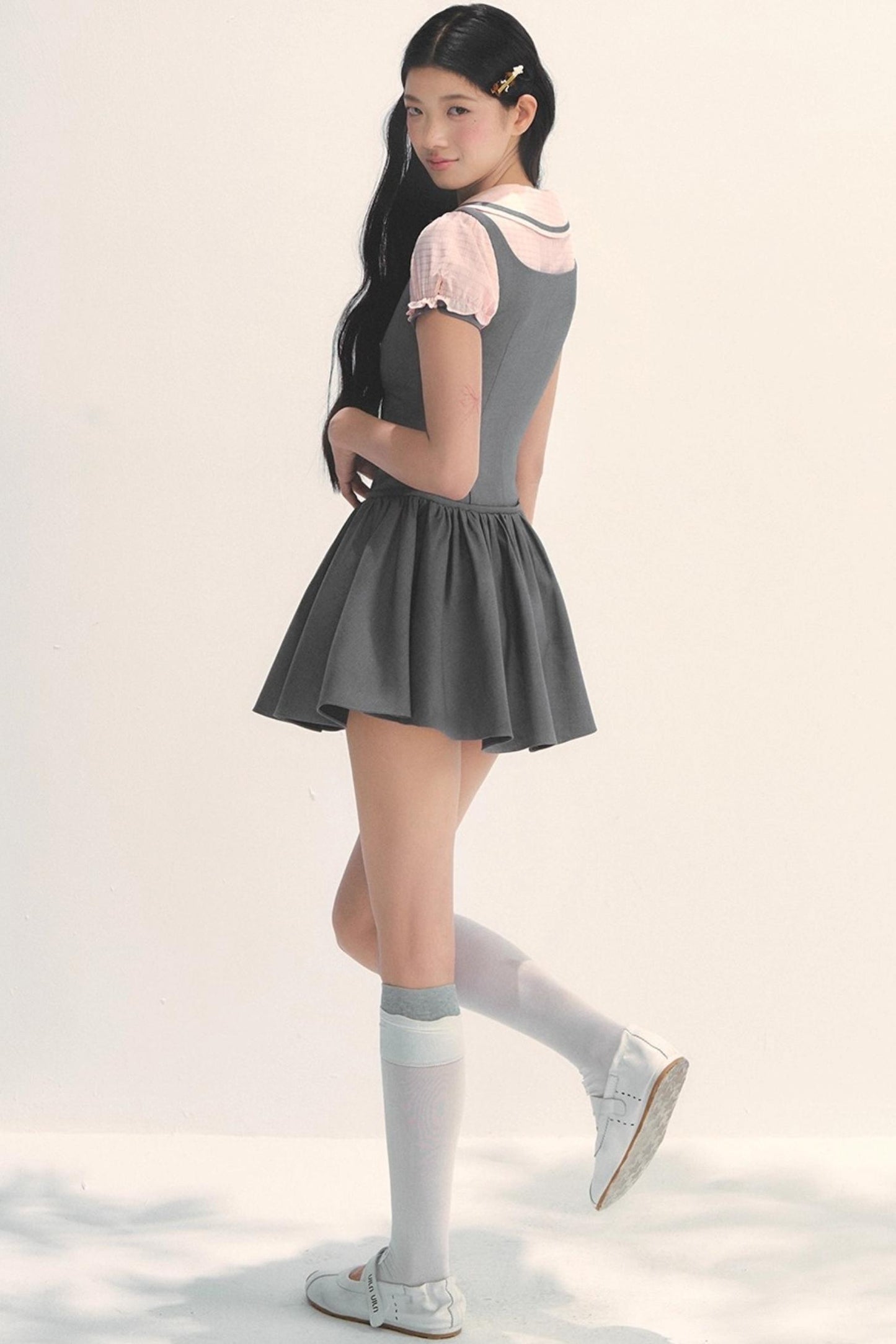 College Style Gray Pink Check Dress