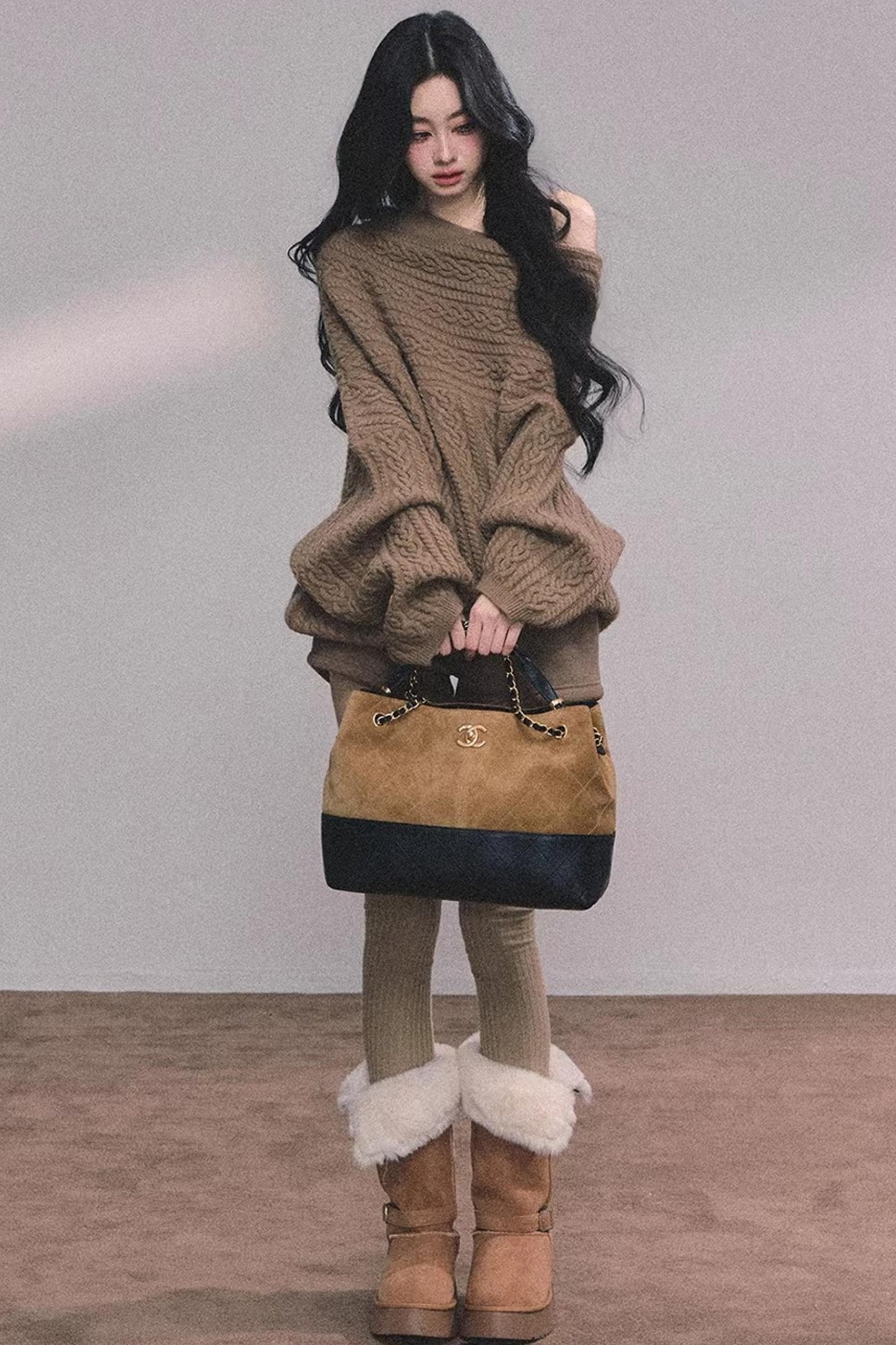 American Off-Shoulder Cable Sweater