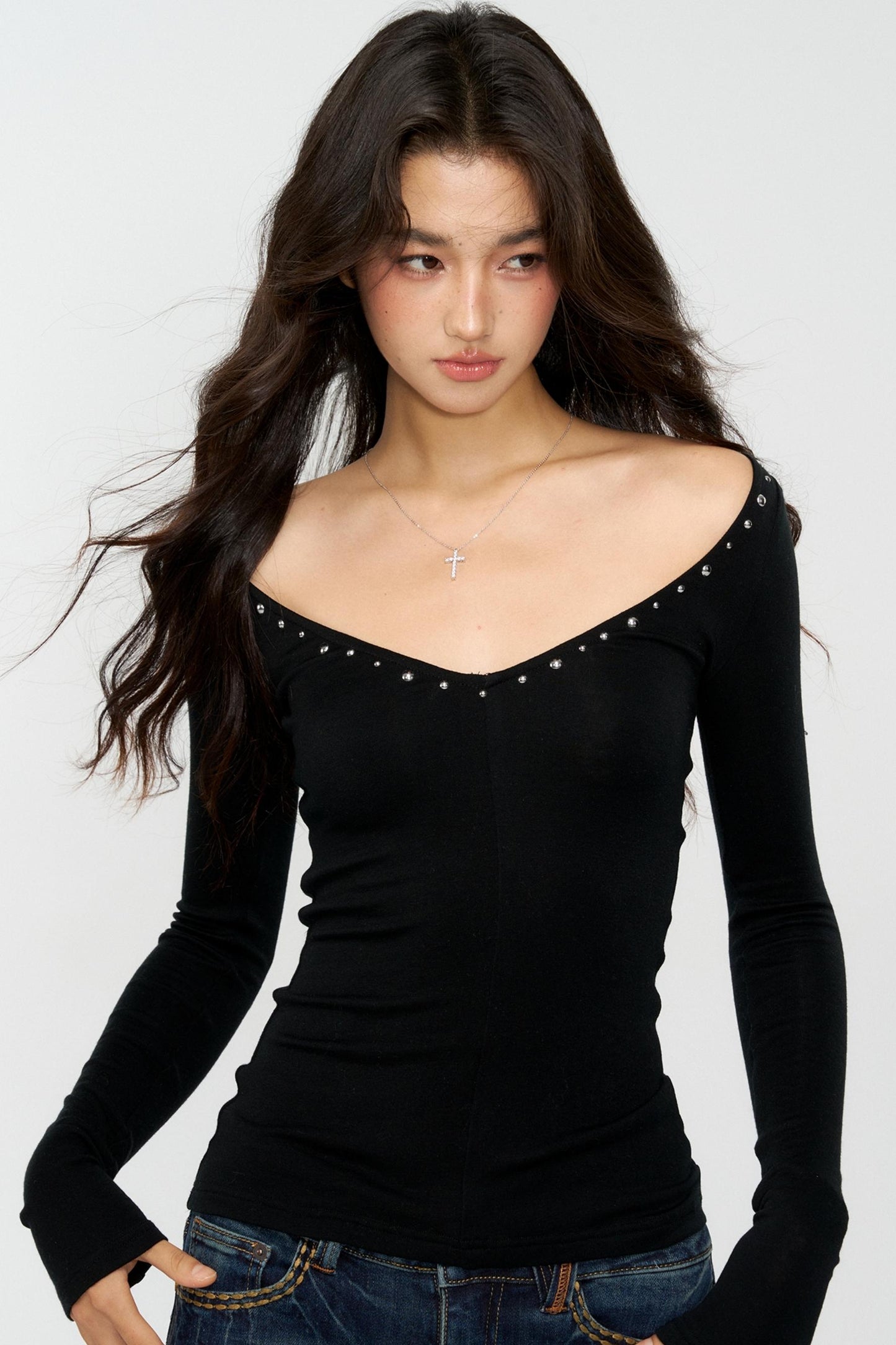 Hot Diamond Shoulder Buckle Shirt