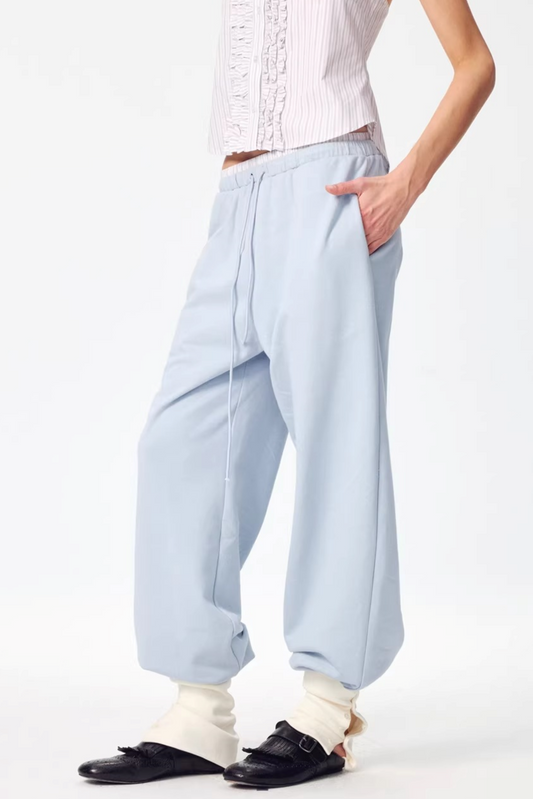 Patchwork Double Waistband Jogger Pants