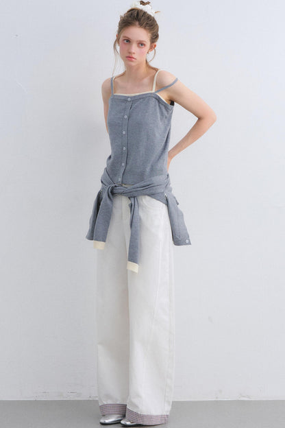 Plaid Patchwork High-Waisted Pants