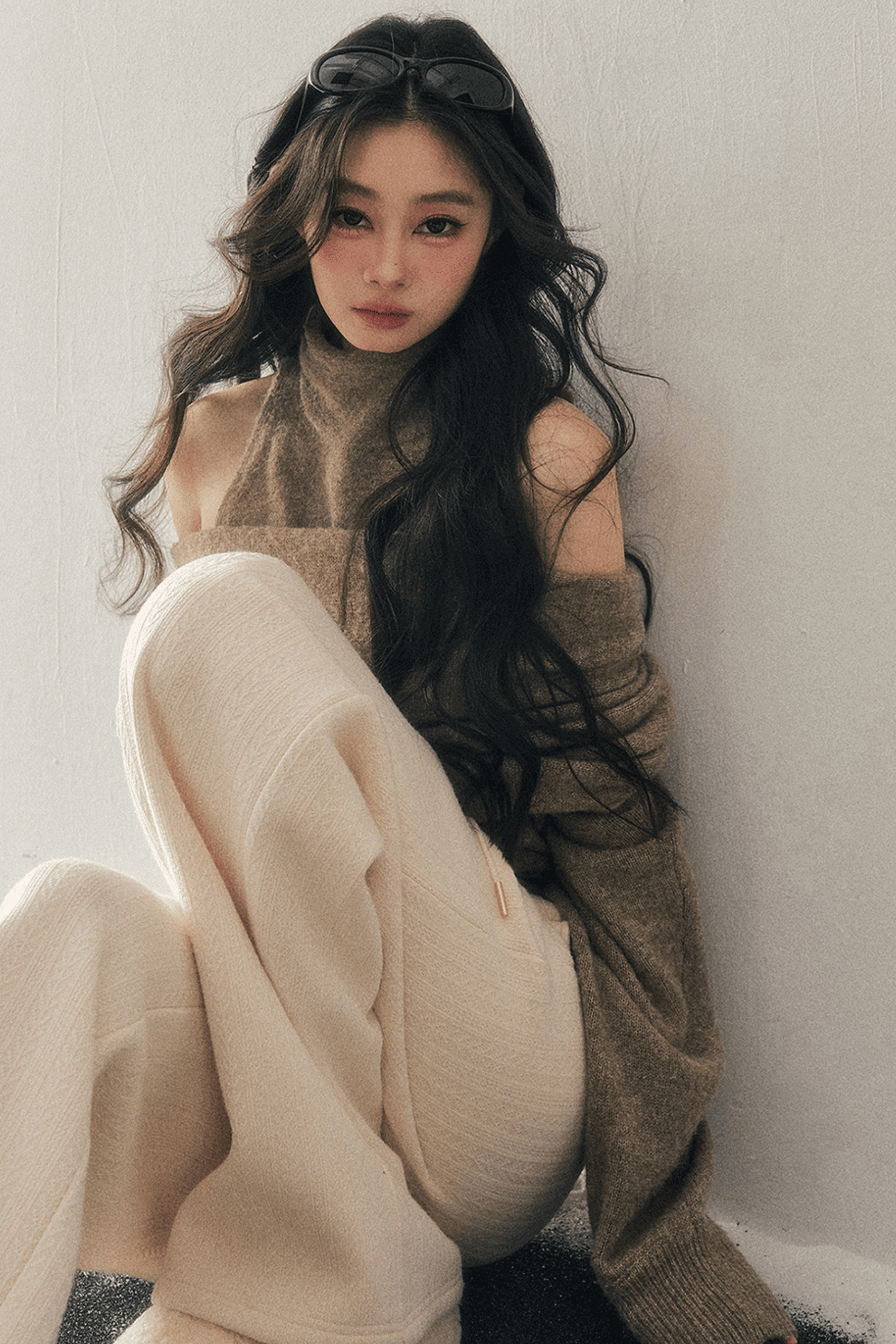 High-Neck Off-Shoulder Knit Sweater Set