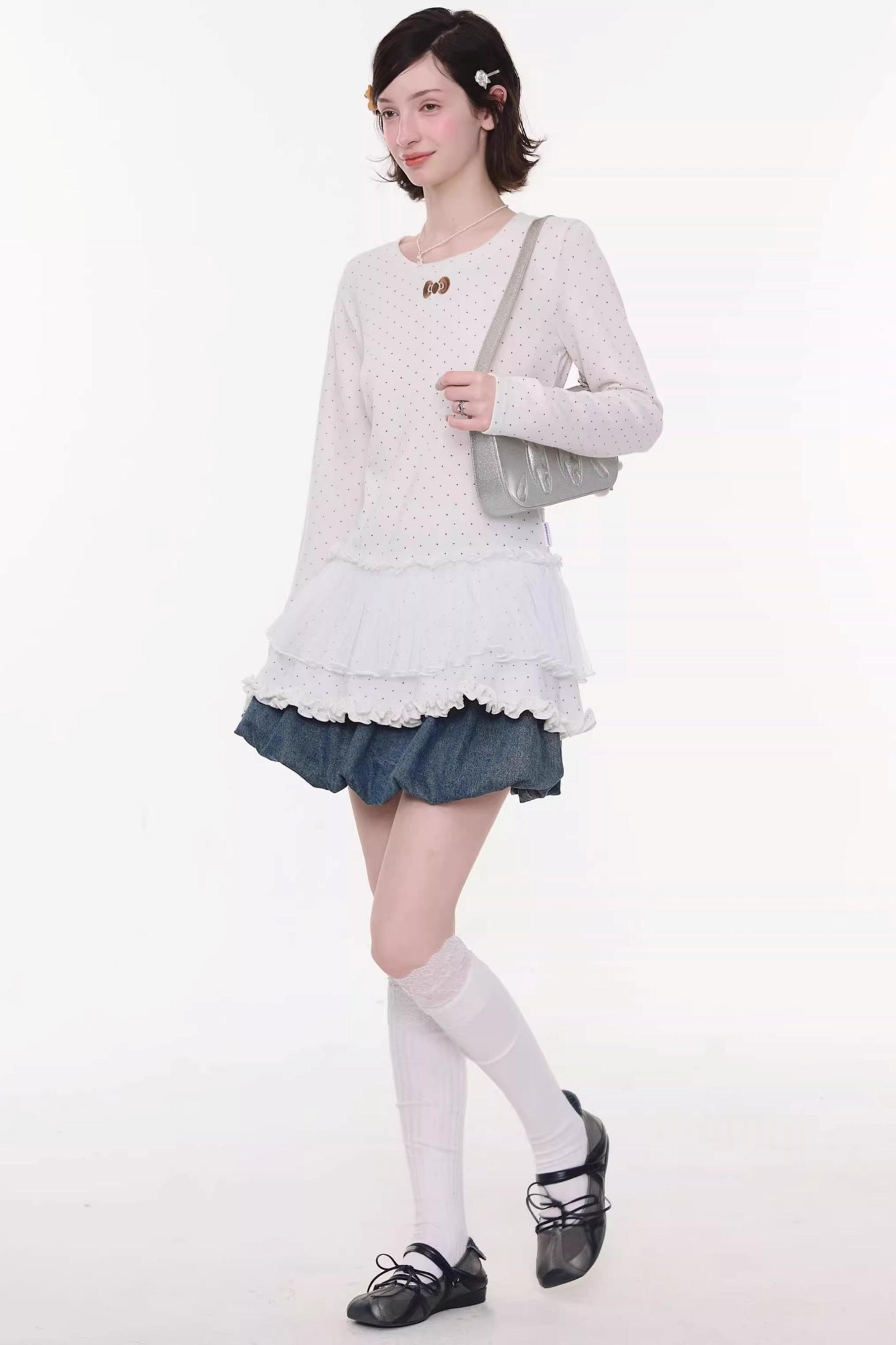 Sweet Bubble Bowknot Denim Skirt