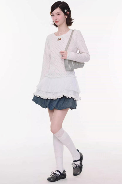 Sweet Bubble Bowknot Denim Skirt