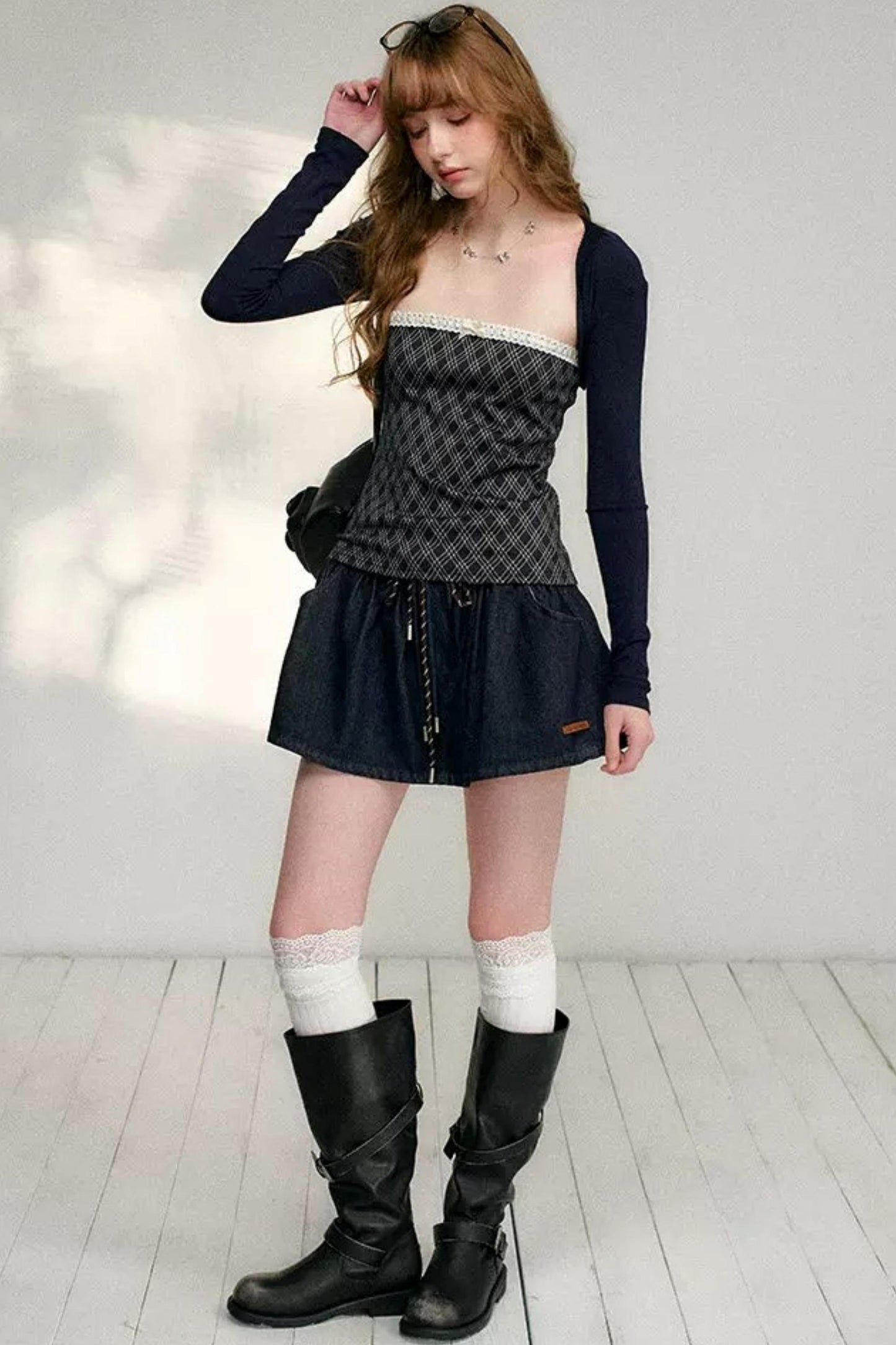 Lace Plaid Patchwork T-Shirt