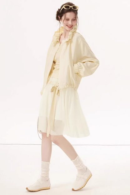 Mesh Satin A-Line Skirt